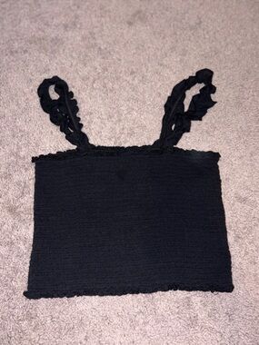 Aerie Black Ribbed Tank with Twisted Strap Detail